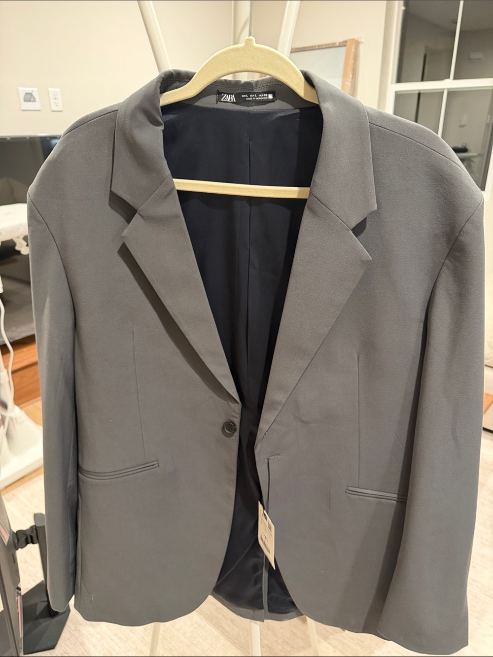 Zara Men's Charcoal Gray Single-Button Blazer